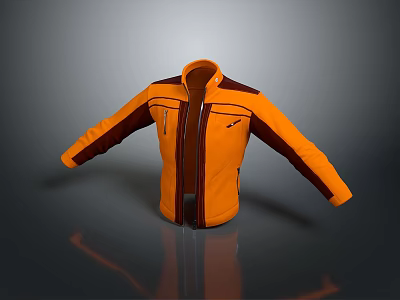 Orange And Brown Casual Jacket With Front Zipper And Long Sleeves Design 3d model