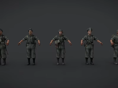 Military Game Movie Characters in Green Uniforms with Different Poses 3d model