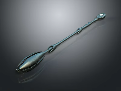 Elegant Metal Staff Weapon With Intricate Carvings And Gemstone Accent 3d model