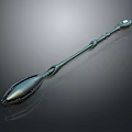 Elegant Metal Staff Weapon With Intricate Carvings And Gemstone Accent