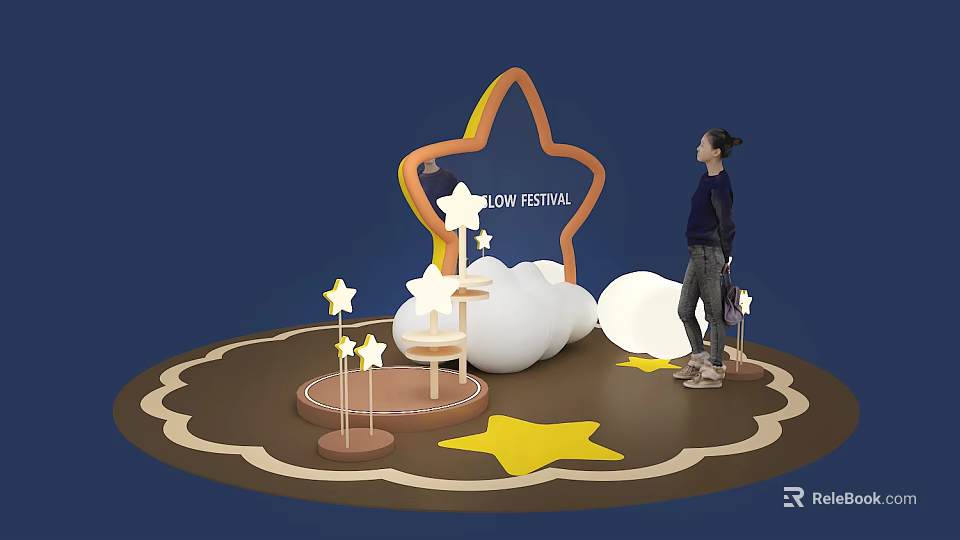 LOW Festival Photo Check in Spot Featuring Star Shaped Structure Cloud And Star Decorations 3d model 