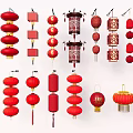 Traditional Red Chinese Lanterns Featuring Stacked Multi layer and Patterned Festive Decorative Styles 3d model
