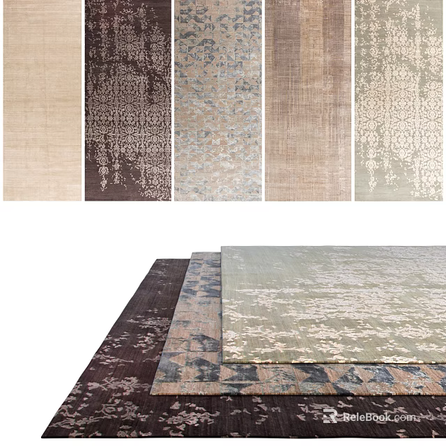 Square Rugs With Various Patterns And Neutral Color Options For Home Interior Decor 3d model