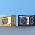 Practical Square Storage Organizers With Grid Frame In Yellow And Black Colors 3d model