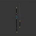 Traditional Samurai Swords With Sheathed Blue Decoration Golden Fittings And Unsheathed Slender Blade