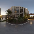 Apartment Exterior Garden Landscape With Trees Lighting Green Plants And Stone Pathway