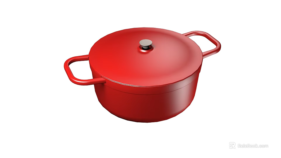 High Quality Red Enameled Casserole Cookware With Secure Lid And Double Handles 3d model 