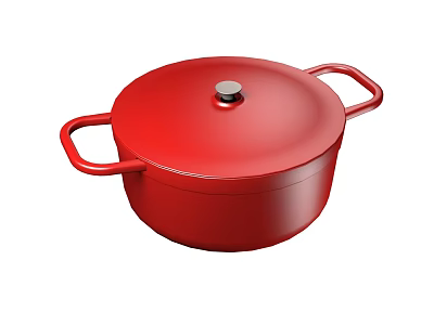 High Quality Red Enameled Casserole Cookware With Secure Lid And Double Handles 3d model