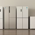 Modern Home Refrigerators and Freezers Various White Silver Models on Wooden Floor