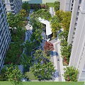 Modern Residential Landscape With Reflective Pool Pathway Lighting And Lush Trees
