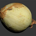 Fresh Peeled Yellow Onion With Orange Skin On Dark Reflective Background