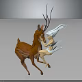 Magical Deer With Antlers Standing Next To Flying Fairy With Blue Hair And Wings