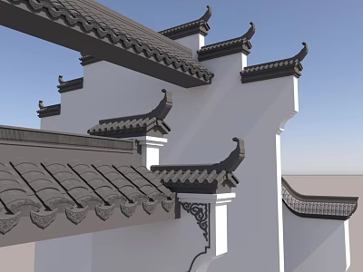 Chinese Garden Decorative Structure Featuring Overhanging Eaves White Walls And Carved Tiles 3d model