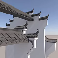 Chinese Garden Decorative Structure Featuring Overhanging Eaves White Walls And Carved Tiles
