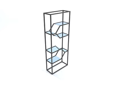 Modern Open Layered Storage Shelf With Black Metal Frame And Blue Shelves 3d model