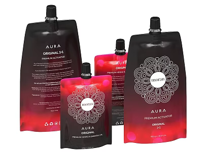 Aura Premium Liquid Detergent Pouches In Various Sizes And Red Black Design 3d model