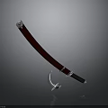 Traditional Japanese Katana Weapon With Red Scabbard And Silver Accents On Gray Background