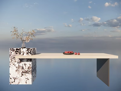 Modern TV Stand With Marble Side Panel And Vase On Top Surface 3d model