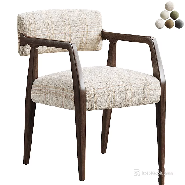 Modern Upholstered Accent Chair With Wooden Frame And Checkered Fabric 3d model 