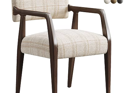 Modern Upholstered Accent Chair With Wooden Frame And Checkered Fabric 3d model