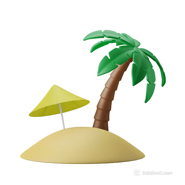 Tropical Garden Landscape Design with Palm Tree Yellow Umbrella and Sand Mound 3d model 