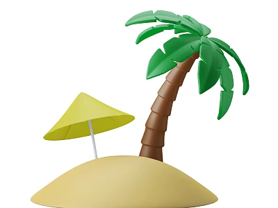 Tropical Garden Landscape Design with Palm Tree Yellow Umbrella and Sand Mound 3d model