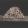 Neatly Stacked Wood Logs Arranged on Natural Textured Stone Mat Surface