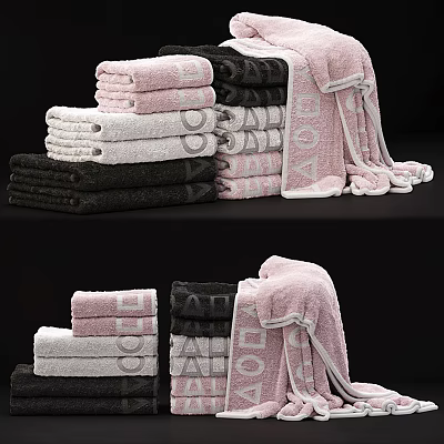 Pink White Black Towels Stacked And Hanging Neatly In Bathroom 3d model Pink White Black Towels Stacked And Hanging Neatly In Bathroom 3d model