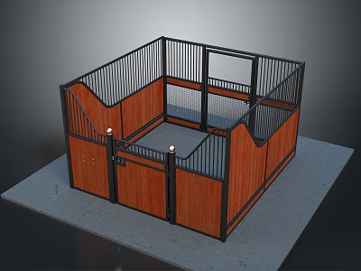 Sturdy Wooden Metal Enclosure Structure With Railings Door And Steps On Gray Ground 3d model