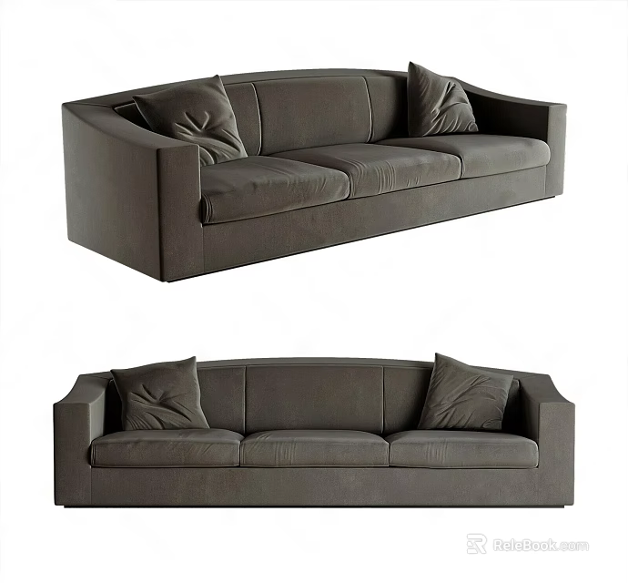 Modern Gray Three Seater Sofa With Comfortable Cushions And Upholstered Design 3d model