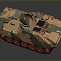 Armored Military Vehicle With Camouflage Pattern Tracked Wheels And Top Turret Hatch
