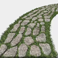Curved Garden Stepping Stone Path With Natural Stones And Green Grass