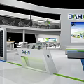DAHUA Exhibition Booth With Modern Design Blue Green Lines Large Screen Staircase And Helicopter Exhibit