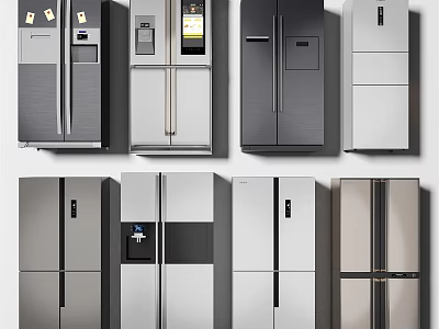 Modern Refrigerators and Freezers in Various Styles with Sleek Stainless Steel Designs 3d model