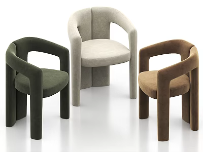 Modern Accent Single Chairs in Green Gray Brown with Curved Armrests and Minimalist Design 3d model