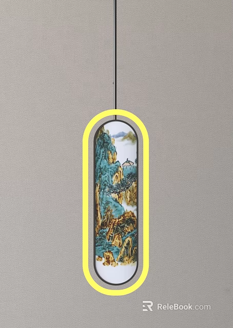 Artistic Chandelier With Yellow Arch Frame And Landscape Painting Design 3d model 