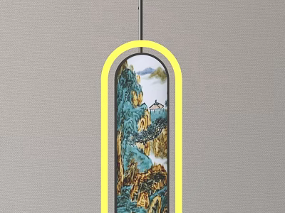 Artistic Chandelier With Yellow Arch Frame And Landscape Painting Design 3d model