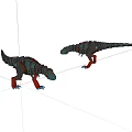Two Mechanical Dinosaurs With Gray Blue Red Metal Structure And Robotic Design 3d model