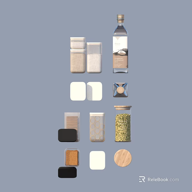 Practical Household Storage Containers With Glass Plastic And Wooden Lids For Daily Use 3d model 