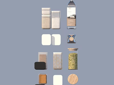 Practical Household Storage Containers With Glass Plastic And Wooden Lids For Daily Use 3d model