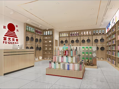 Fuguang Specialty Store Interior With Shelves Display Stand And Various Cups 3d model