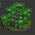 Cartoon Castle Scene With Dome Shaped Towers Stone Stairs Green Grass And Red Doors