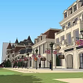 Classic European Commercial Street With Row Buildings And Waterfront View