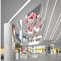 Modern Shopping Mall Atrium With Transparent Elevator Pink Decor And Visitors 3d model