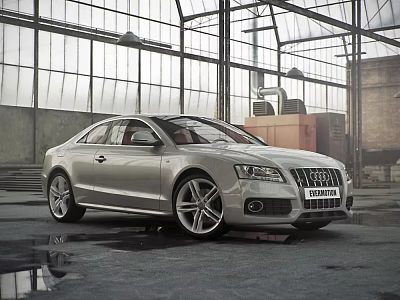 Silver Audi Sedan Parked In Industrial Space With Glass Roof And Metal Frames 3d model