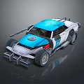 Blue and White Off Road Racing Car with Roof Mounted Weapon and Number 17