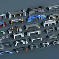 Various Structural Models of Public Facilities Including Platforms and Bus Stops