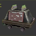 Metallic Exterior Vehicle With Top Mounted Structures Central Grid Panel And Wheels