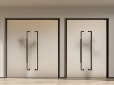 Two White Sliding Doors With Black Frames And Long Handles Light Colored Walls Wooden Floor 3d model