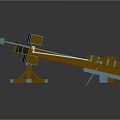 Intricate Medieval Weapon With Brown Wooden Frame And Blue Metallic Support Legs